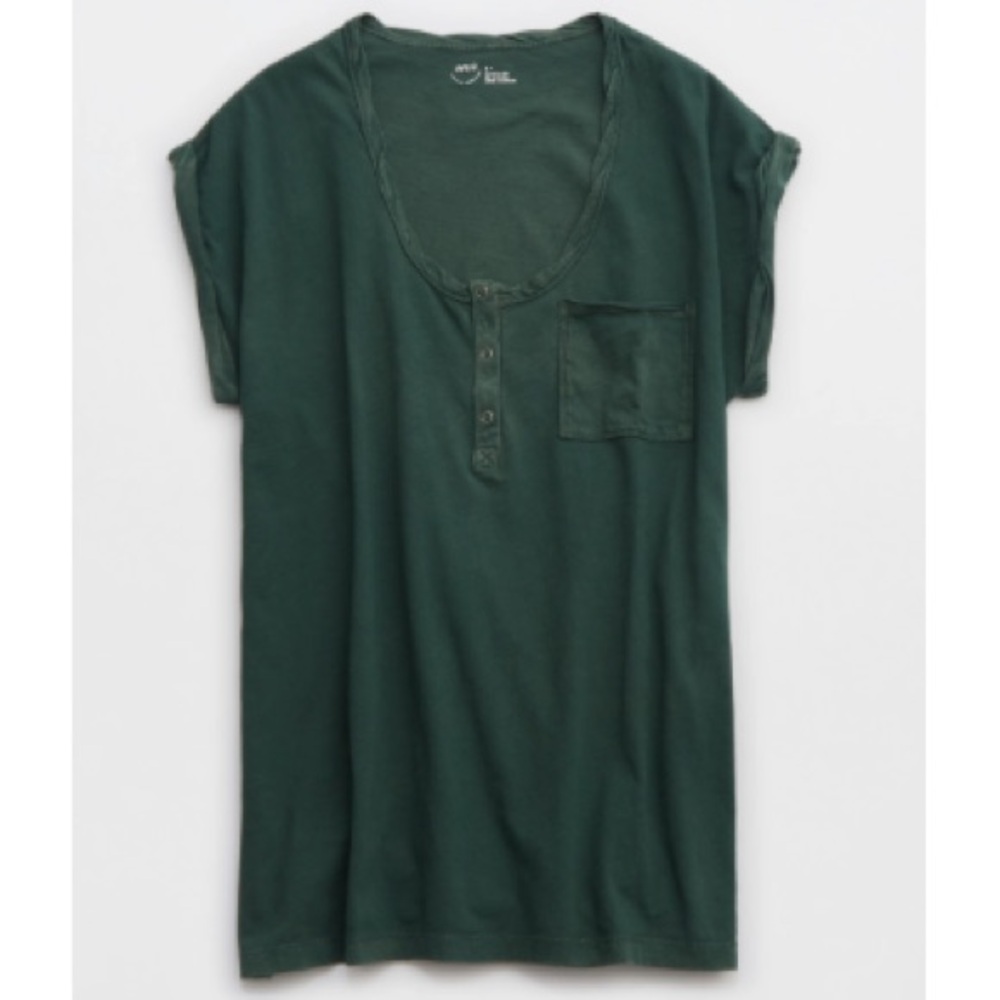 Aerie Oversized Henley T-Shirt In Sycamore